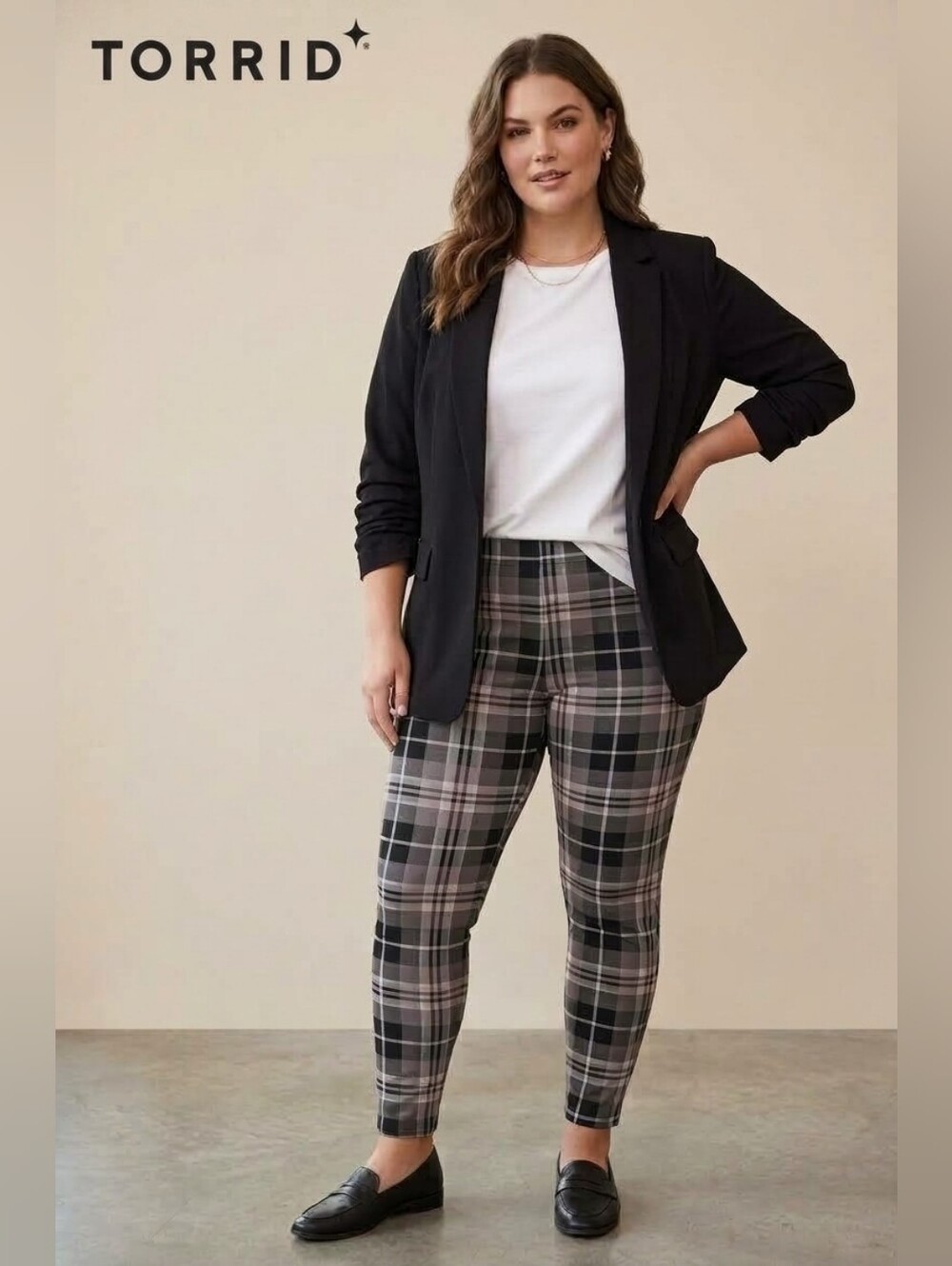 Torrid Plaid Leggings Size 2 Plus Size Pink/Black Pull-On Stretch Pants